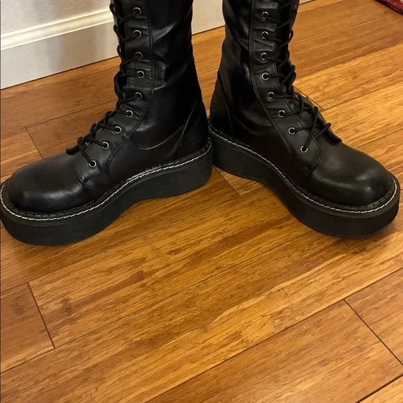 Demonia Black Over-the-Knee ‘Emily 375’Lace-Up Platform Boots Size 8 - Picture 5 of 8